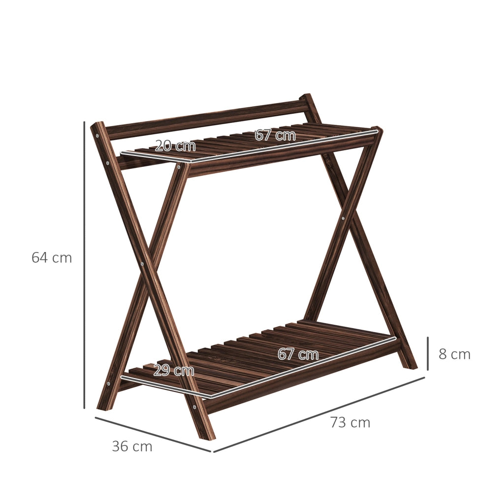 Set 2 Portapiante a 2 Livelli 73x36x64 cm con Design a Doghe in Legno Marrone