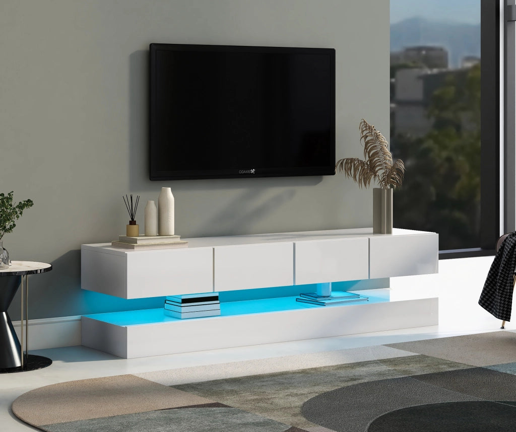 Mobile TV con illuminazione LED - Zephmum - 130x33x15cm - Bianco - 2 ante, 4 cassetti, per TV fino a 55"
