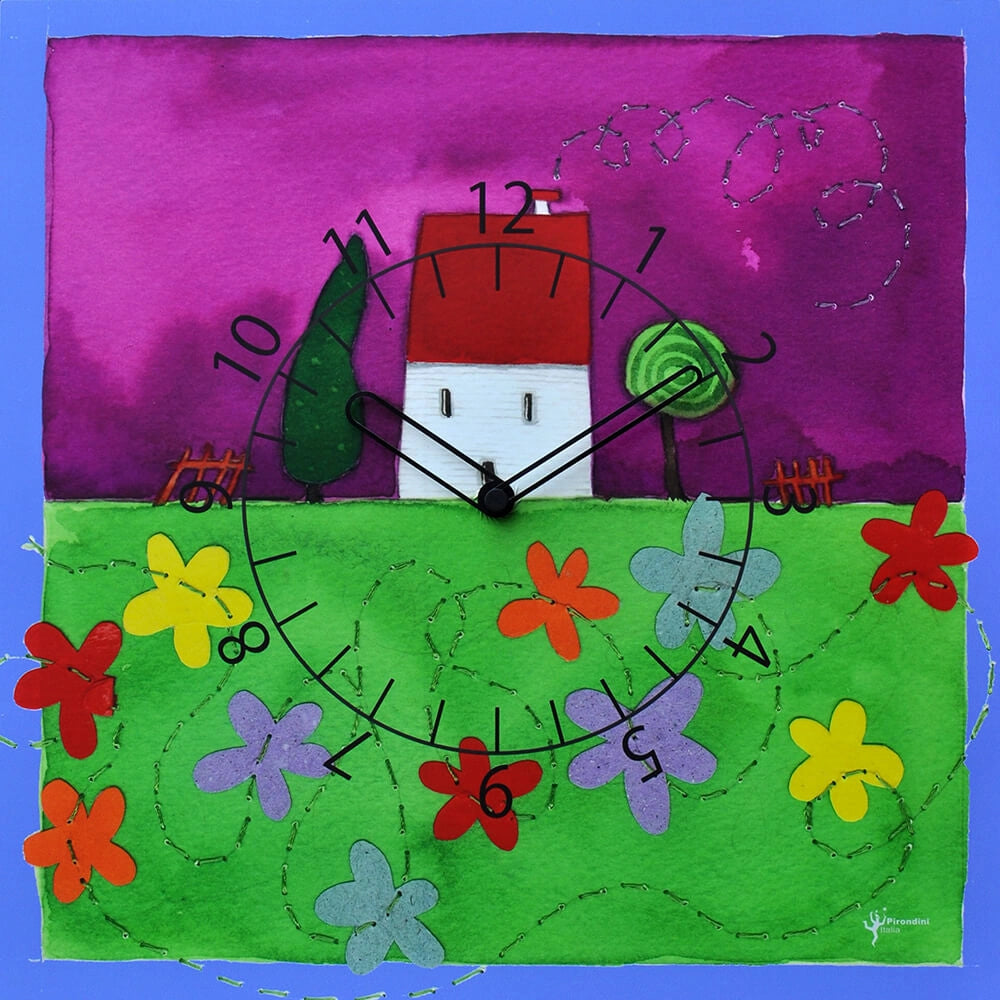 Orologio da Parete Rettangolare 40X40Cm Pirondini Italia Casetta Fiorita