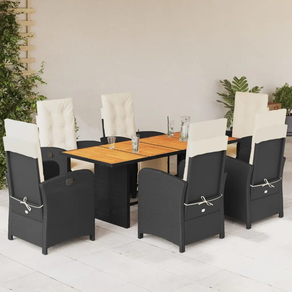Set da Pranzo da Giardino 7 pz Nero con Cuscini in Polyrattan