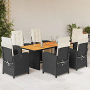 Set da Pranzo da Giardino 7 pz Nero con Cuscini in Polyrattan