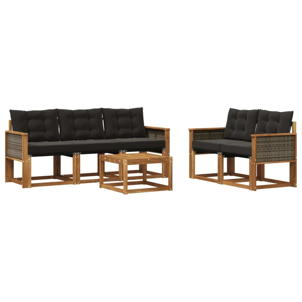 Set di divani da esterno con cuscino 6 pcs Naturale e Nero