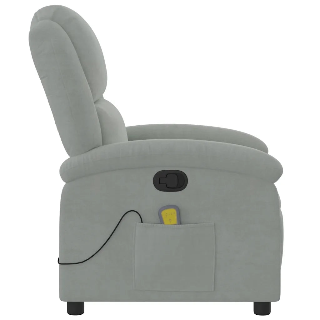 Poltrona Massaggiante Reclinabile Grigio Chiaro in Velluto 371808