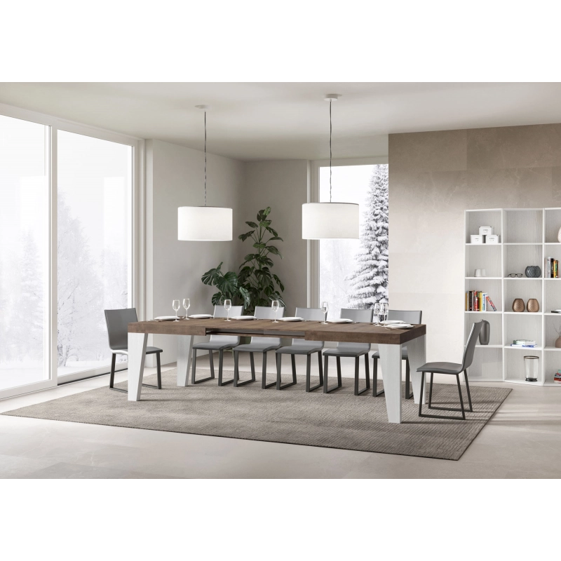 Tavolo allungabile 90x180/440 cm Naxy Mix piano Bianco Frassino - g - Noce/Bianco Frassino