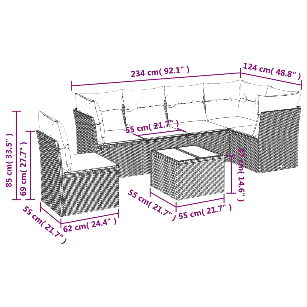 Set Divani da Giardino con Cuscini 7pz Nero Polyrattan 3217706
