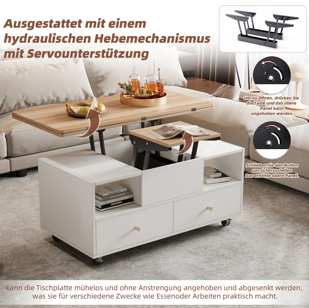 Tavolino da caffè elevabile MDF con 4 cassetti e ruote