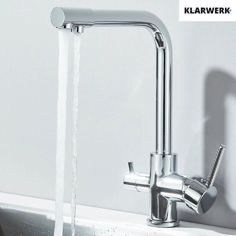 Felice | Raccordo acqua potabile premium a 3 vie cromato lucido Rubinetto miscelatore cucina ad osmosi in acciaio inossidabile | Filtra 3 connessioni