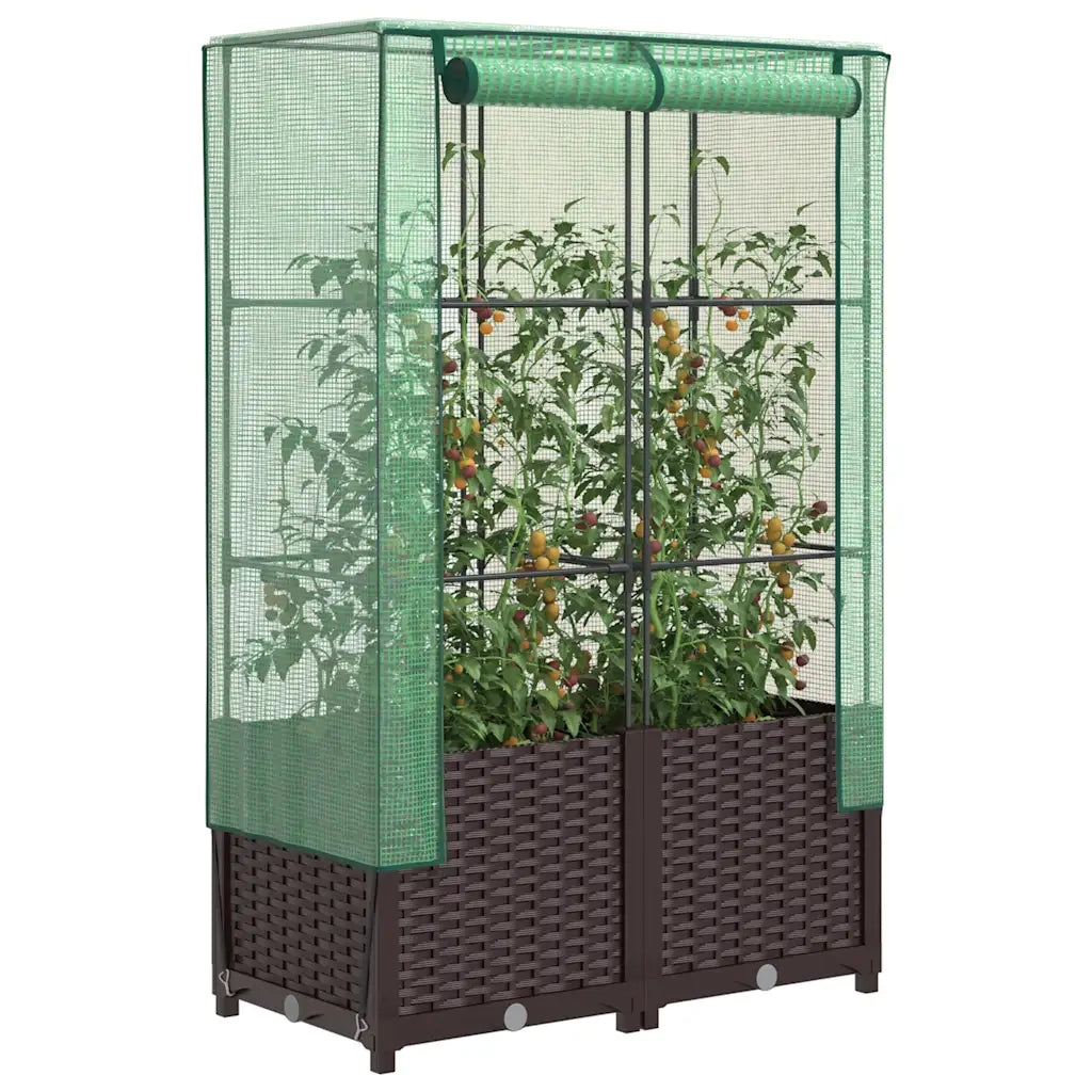 Fioriere | Cassetta per fiori | Letto Rialzato con Copertura Serra Effetto Rattan 80x40x138 cm