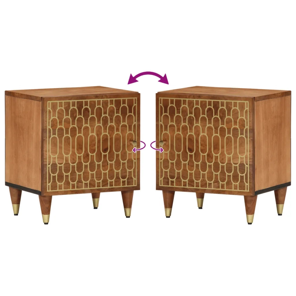 Set di 2 Comodini | Armadio da Notte | Mobiletto da notte 40x33x46 cm in Legno Massello di Mango