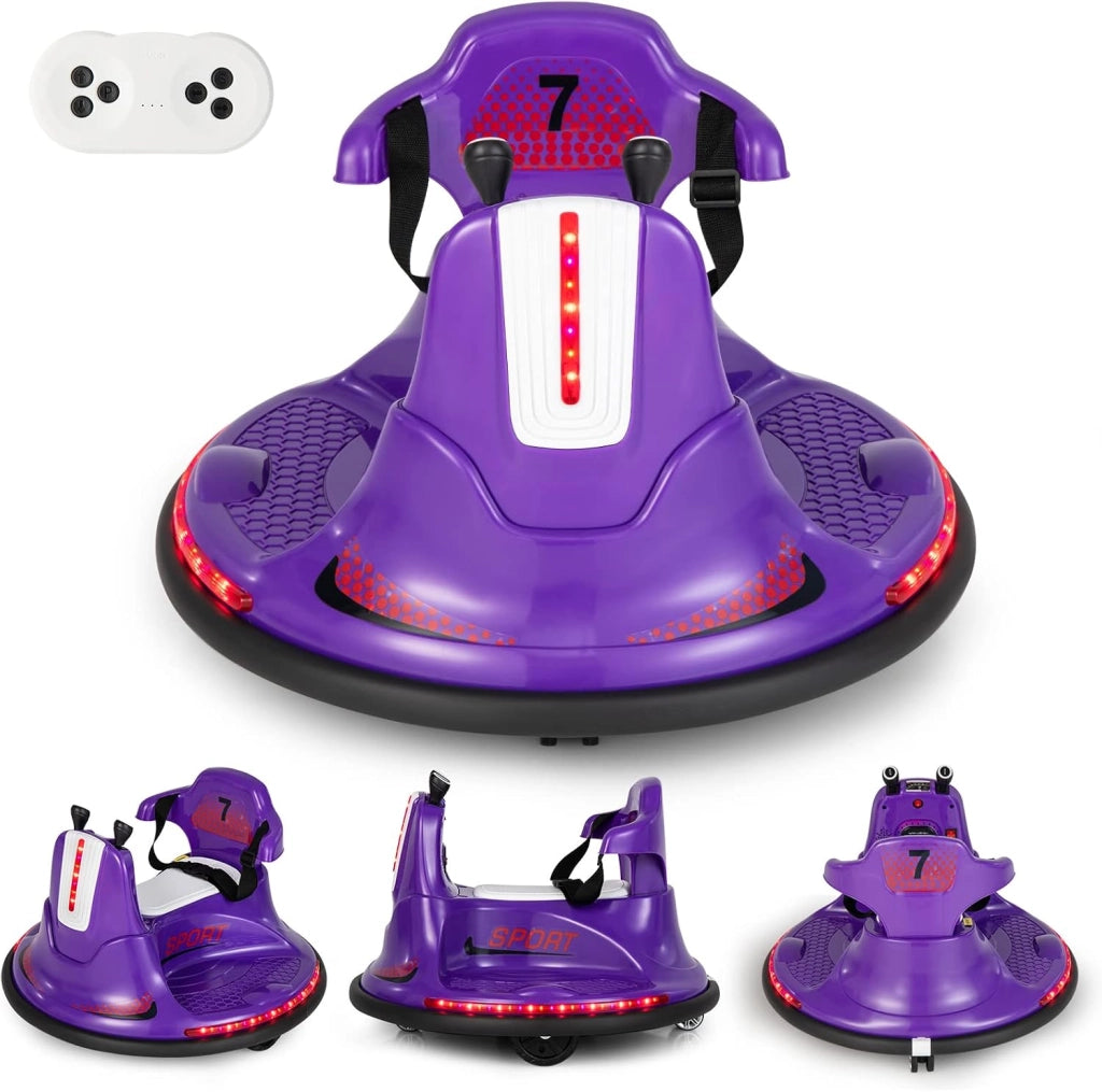 6V Autoscontro Elettrico per Bambini, Veicolo Elettrico con Telecomando, Girevole a 360°, Luci LED Colorate e Cintura di Sicurezza Regolabile, 37-95 Mesi (Viola)
