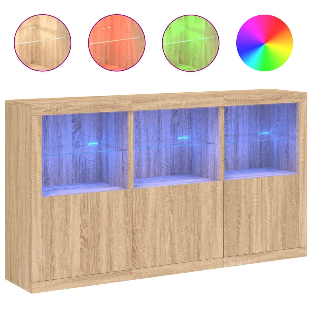 Buffet credenza cassettiera armadio mobile contenitore organizer per cucina soggiorno salotto con luci LED rovere Sonoma 181,5 x 37 x 100 cm marrone 02_0029948