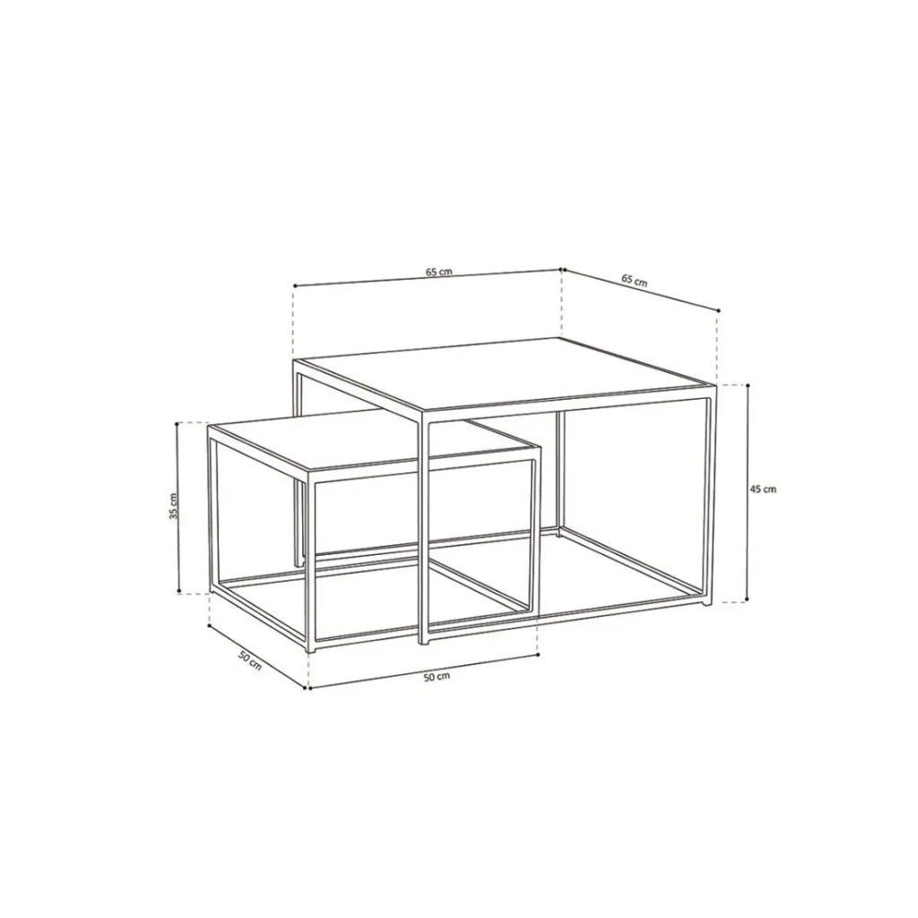 Set di 2 tavolini nidificati RUBIK – Legno massiccio di Mangolia e metallo nero – Stile contemporaneo