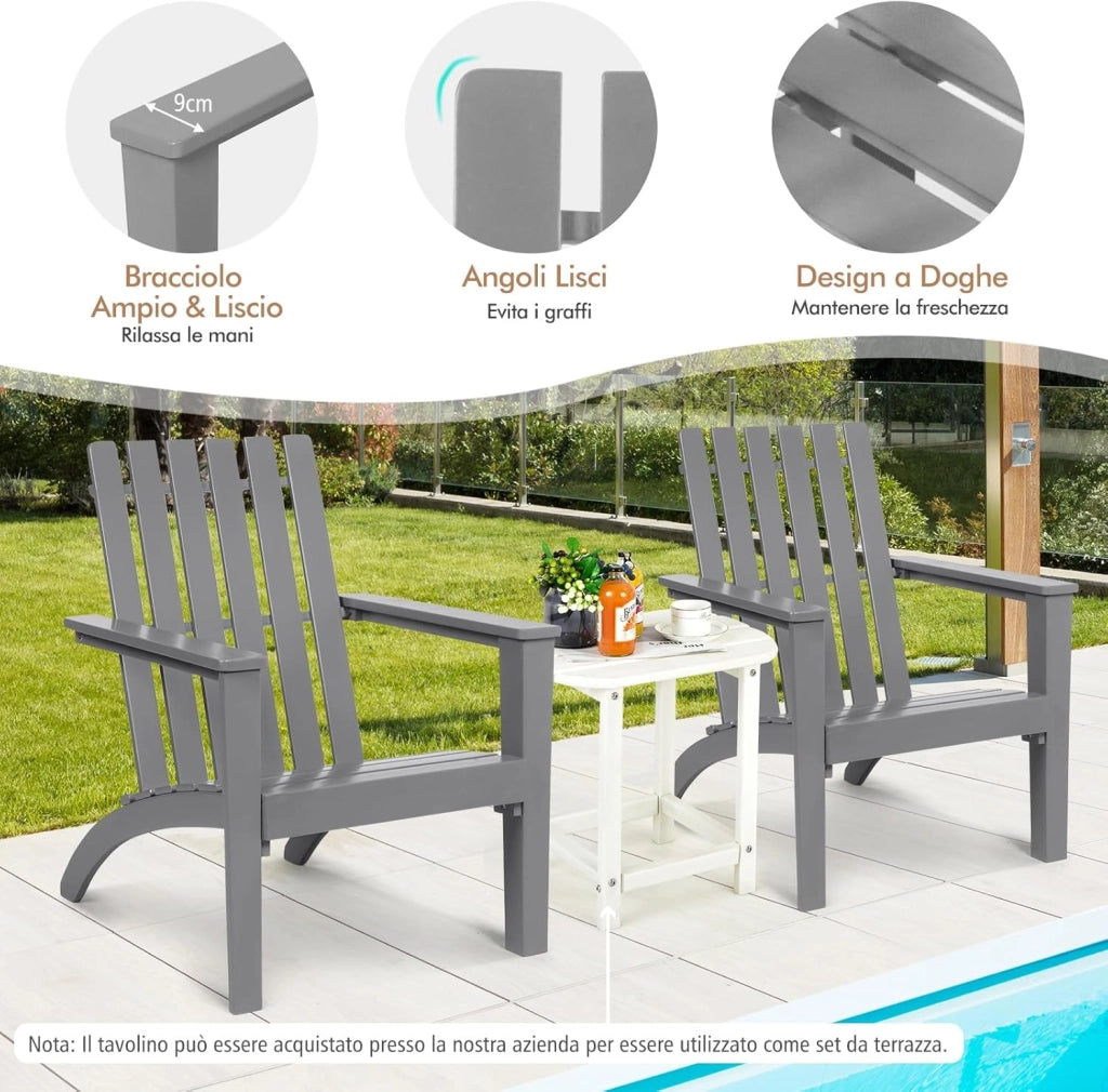Sedia da Giardino in Legno, Sedia Bassa con Braccioli da esterno, Poltrone per Cortile, Piscina, Balcone e Giardino, Capacità di Carico 160 kg, 73 x 68 x 85cm (Grigio)