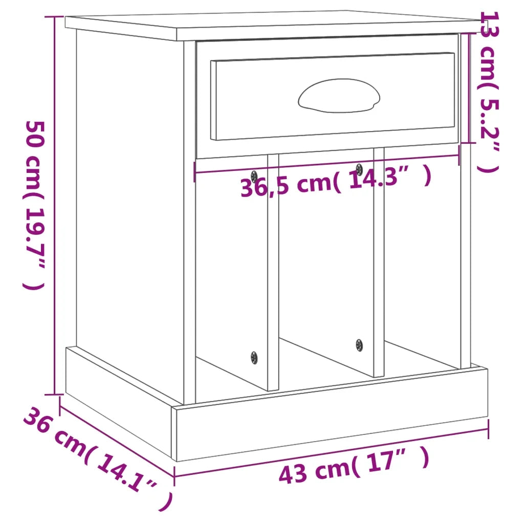 Comodino | Armadio da Notte | Mobiletto da notte Rovere Fumo 43x36x50 cm