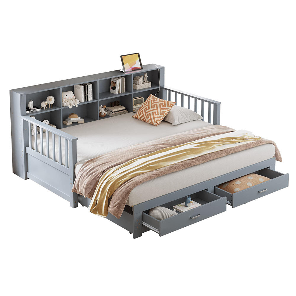 Divano letto estensibile 90/180x190cm - Xylo - grigio, 2 cassetti, doghe