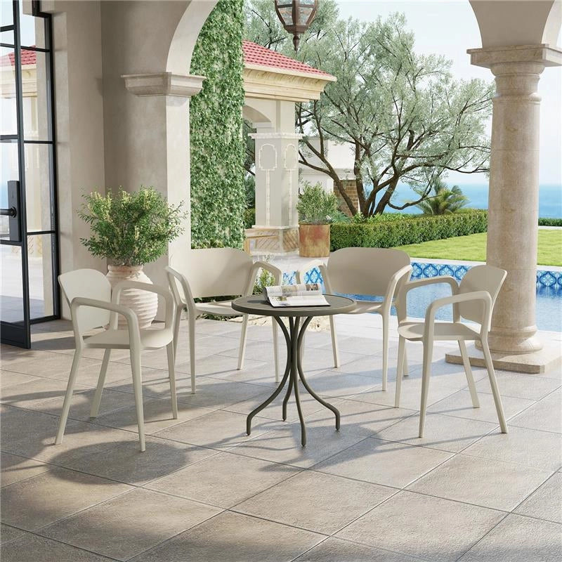 SET 4 SEDIE DA GIARDINO IMPILABILI IN PP DAL DESIGN MODERNO CON BRACCIOLI 60X56X75 CM BIANCO