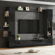 Parete TV con pensile integrato; 245x30x170 cm; MDF; nero