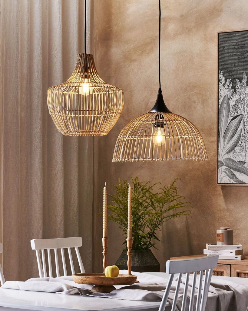 Lampadario a sospensione in rattan naturale  di colore beige 123 cm
