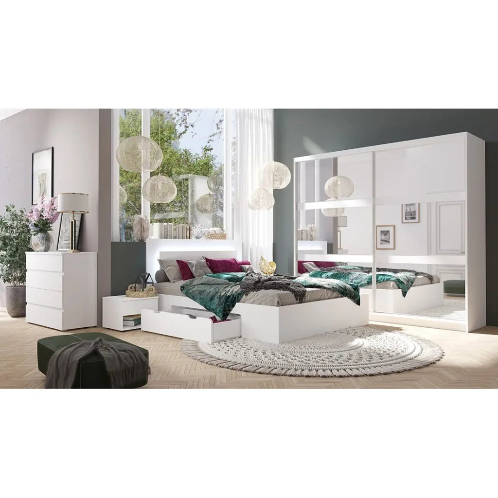 Set di 2 comodini - 1 ripiano e 1 cassetto - bianco - Collezione NOFI