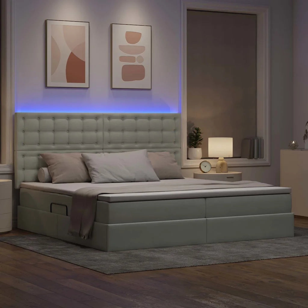 Letto con contenitore e LED Grigio chiaro 200 x 200 cm Velluto 3372807