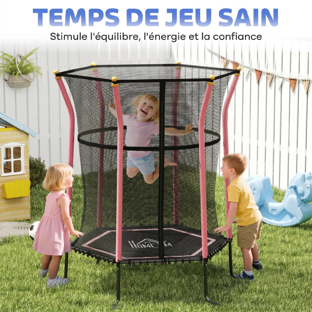 Trampolino per Bambini con Rete di Sicurezza ¨C zephmum ¨C 163x190 cm, Rosa e Nero