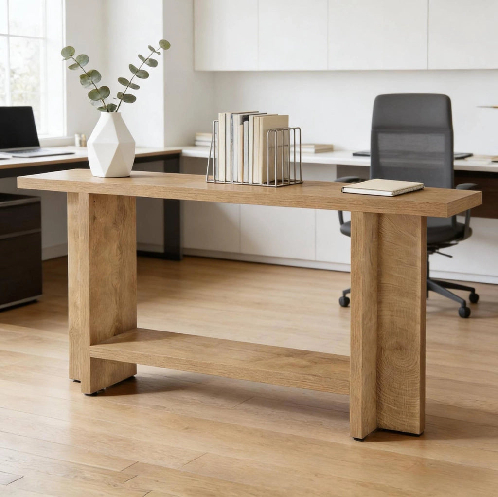 Tavolo consolle a 2 ripiani in MDF 150 x 30 x 80 cm marrone