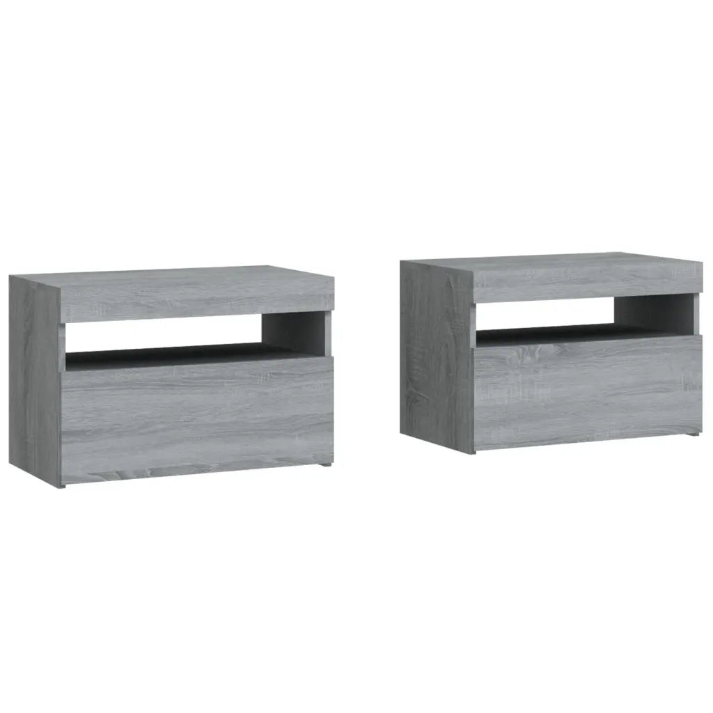 Comodini 2 pz con Luci LED-Set di 2 Tavolino da notte Grigio Sonoma 60x35x40 cm 764256