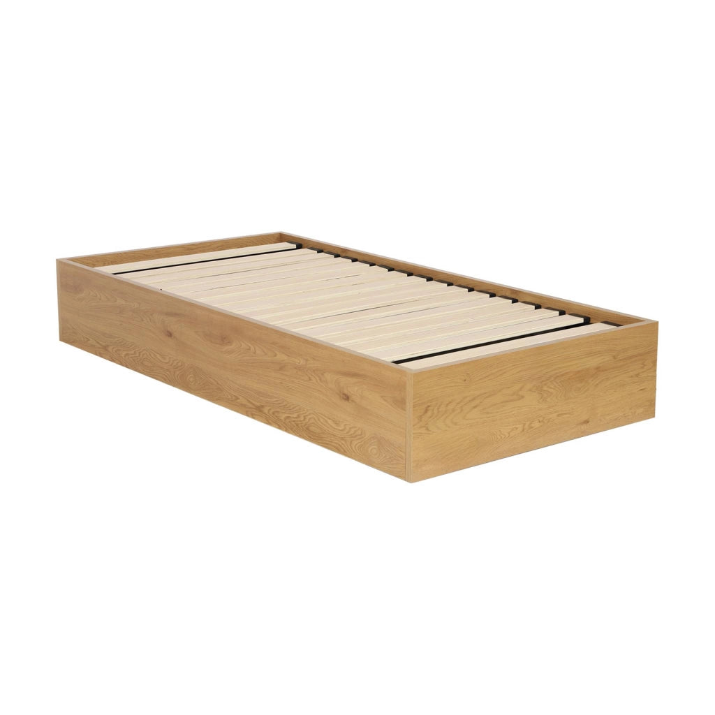 Letto contenitore con rete a doghe 90x190cm decorazione legno, quercia