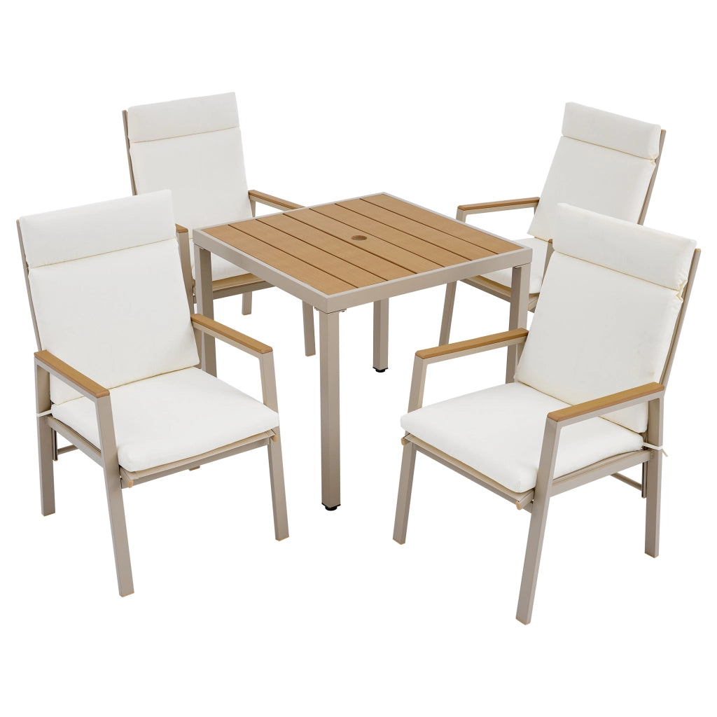 Set Tavolo e 4 Sedie da Giardino ¨C MINIMAL ¨C Ferro Zincato, Piano in Legno Plastica, Beige