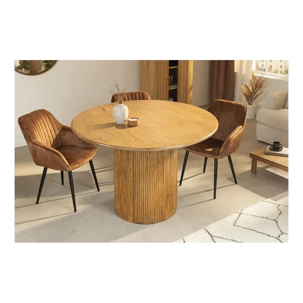 Table YONA – Rotonda diametro 120 cm – Legno massiccio di mango verniciato – Con vani integrati – Stile rustico
