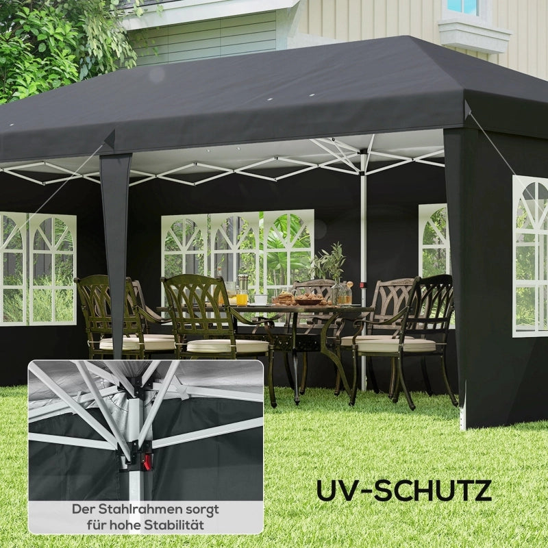 Padiglione circa 3x6m gazebo impermeabile pieghevole con 4 pareti laterali borsa da trasporto con protezione UV per finestre nera