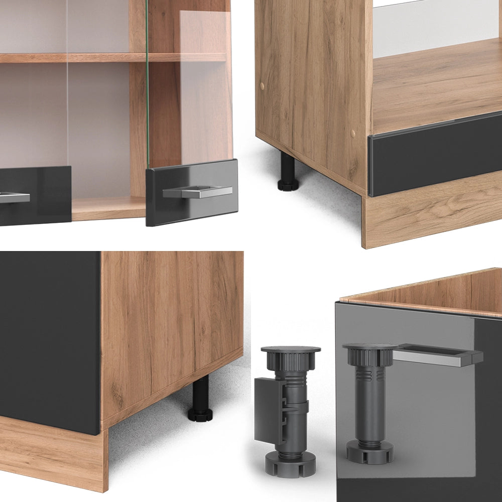 Cucina angolare completa R-Line Antracite lucido/Rovere dorato 287 x 227 cm, PL Rovere Vicco