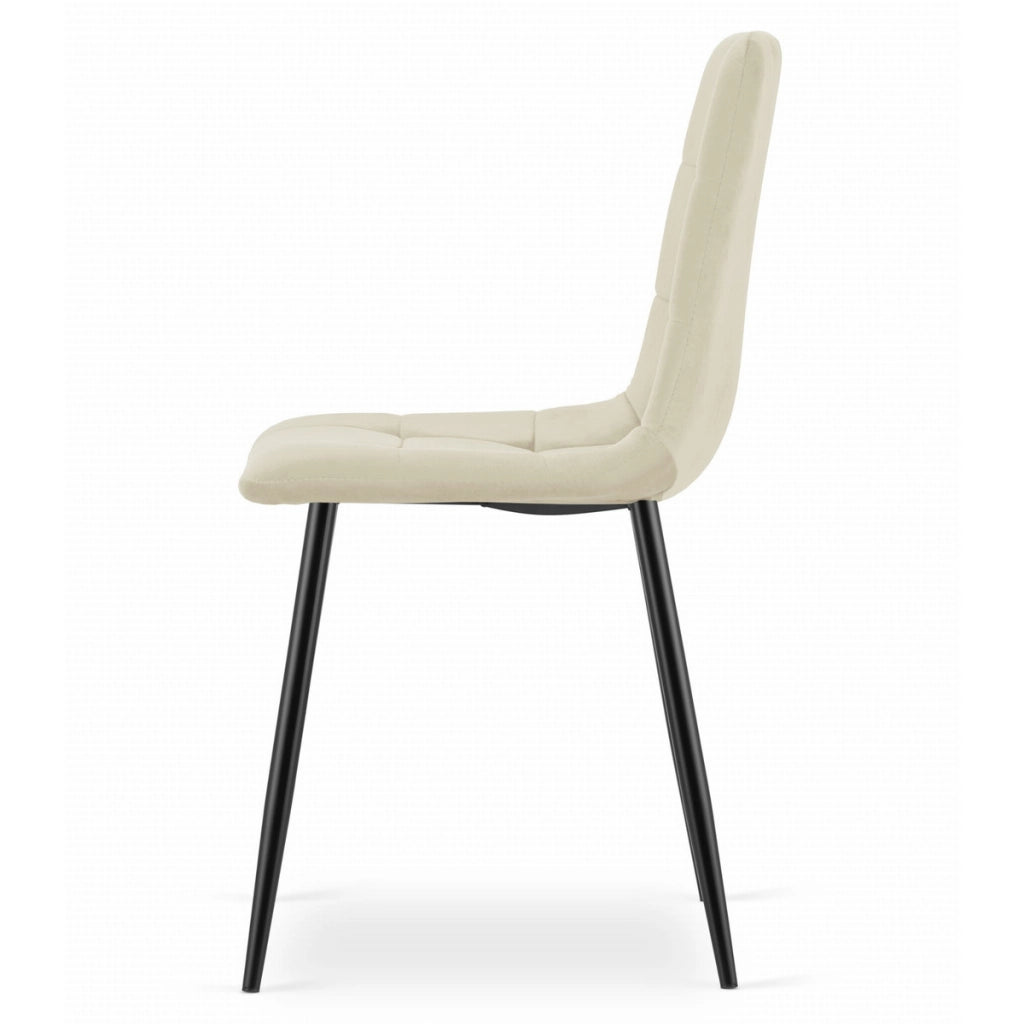 Set di 3 sedie KARA in velluto beige chiaro e gambe nere