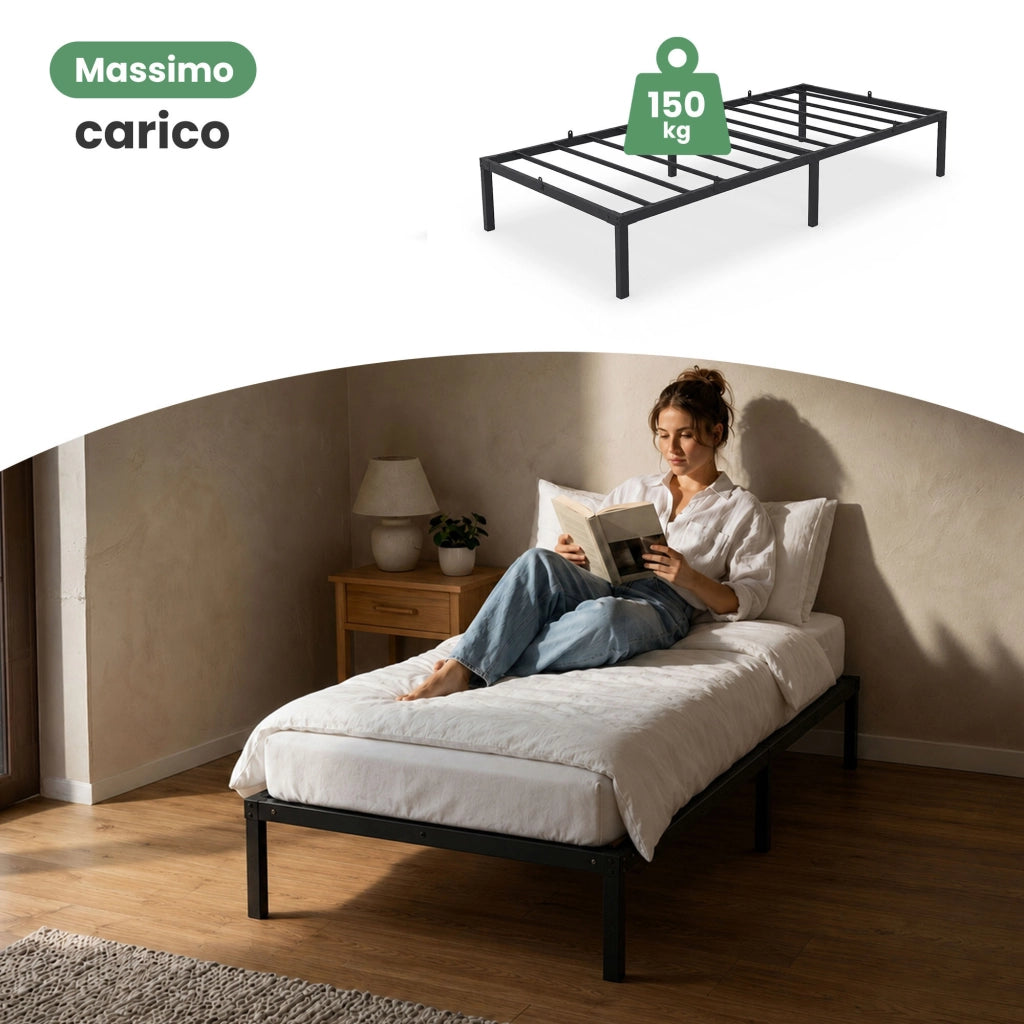 Struttura Letto Pieghevole in Metallo Rete a Doghe 90x200 cm Nero Letto per Ospiti 6 Gambe 10 Doghe