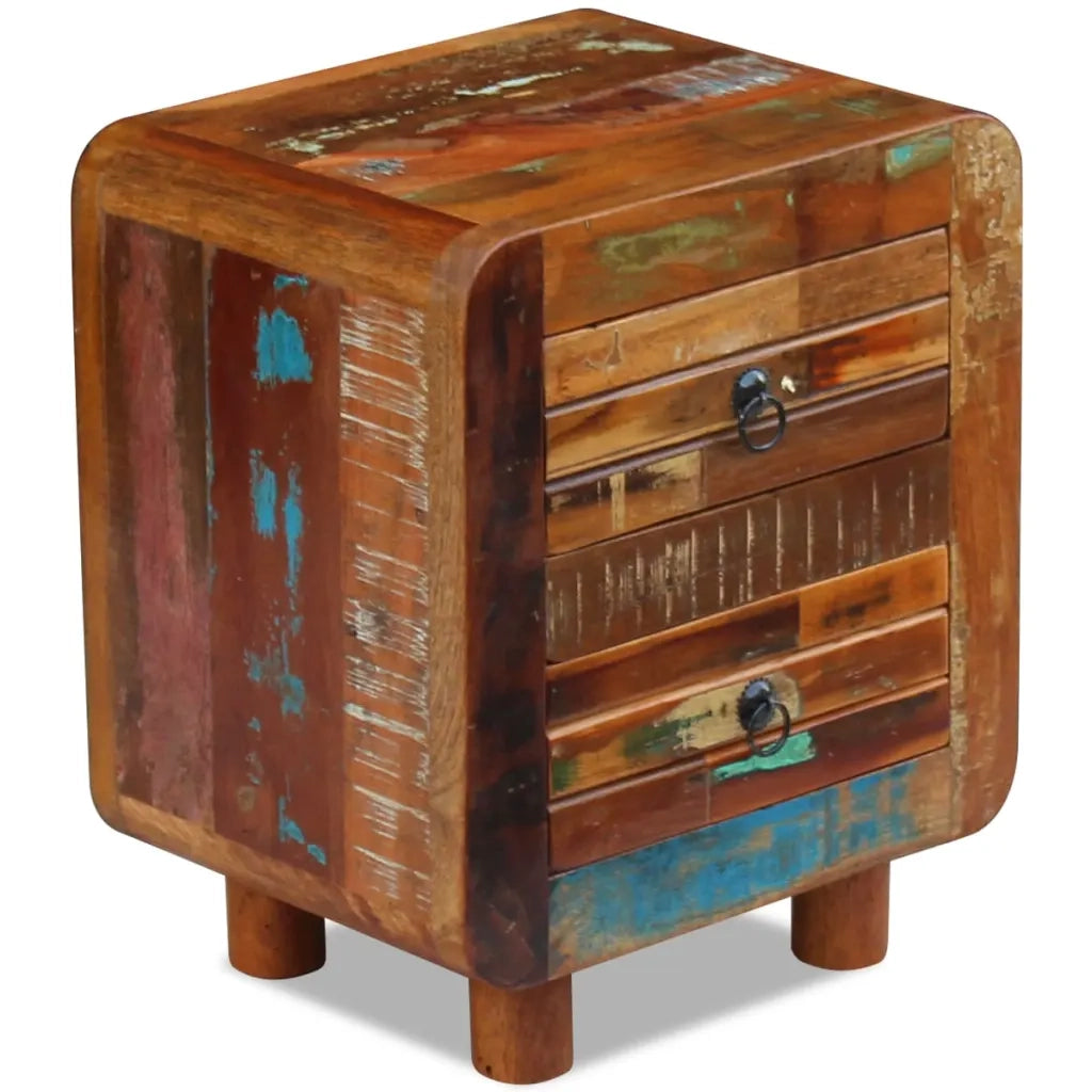 Comodino | Armadio da Notte | Mobiletto da notte in Solido Legno di Recupero 43x33x51 cm