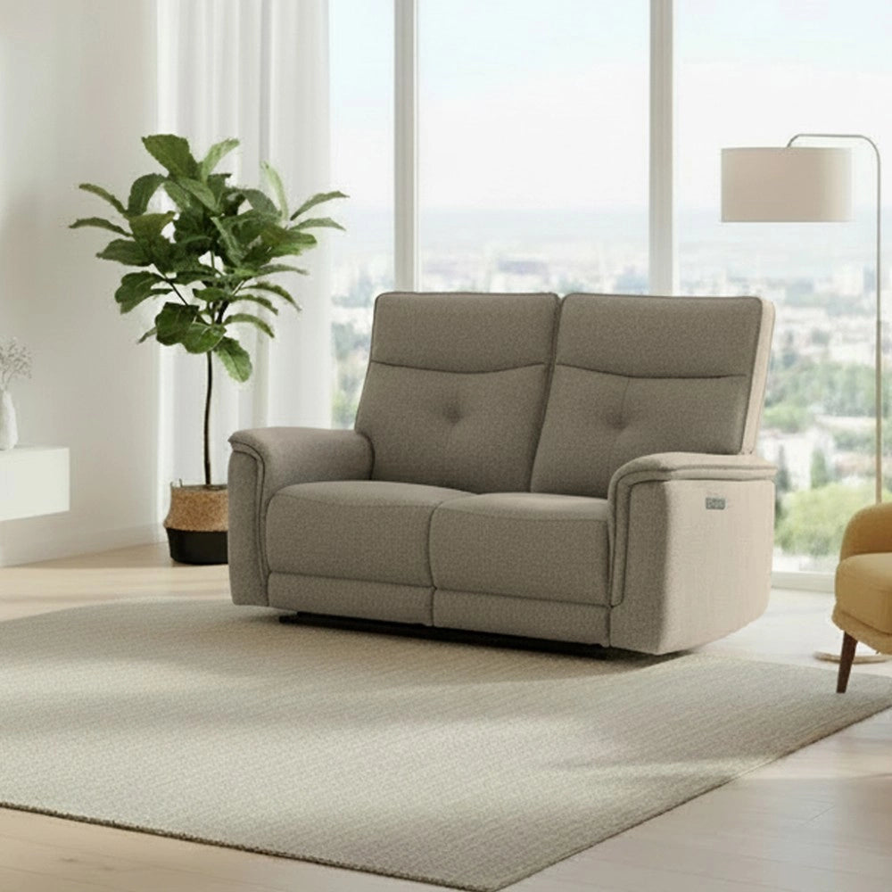 Divano recliner Elysio 2 posti elettrico in tessuto sabbia 157 cm