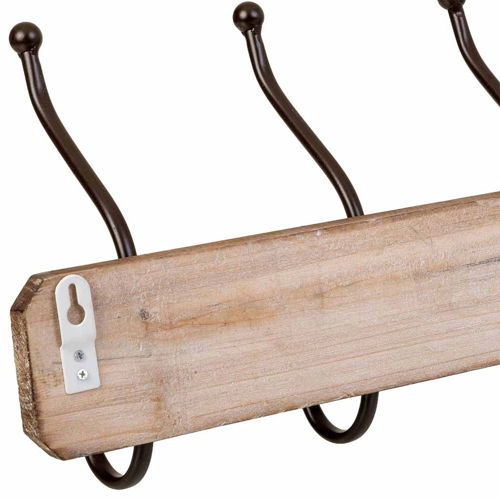 Appendiabiti da parete in legno con 5 ganci 60x1,3x8h cm