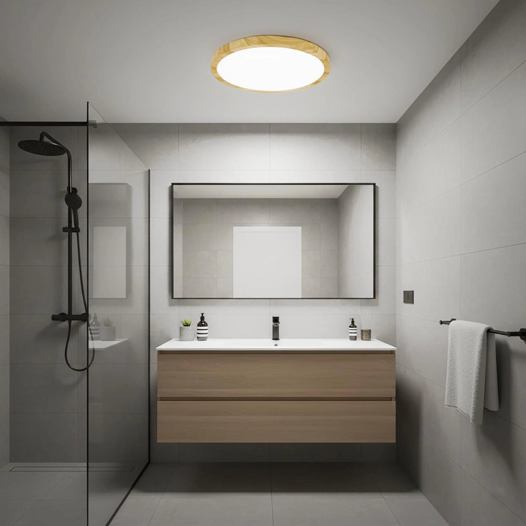 Plafoniera tonda elegante effetto legno design sottile LED 32W CCT IP40 luce soffitto cucina salone ufficio pizzeria 40cm