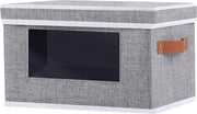Cassa di Stoccaggio con Copertura e Vetrina Transparente, Cassa di Stoccaggio di Lino Spesso, Cassa di Stoccaggio di Tessuti Pieghettati, Cassa di Stoccaggio di Abbigliamento, Scatola di Legno Cubica, 33 x 23 x 20 cm, Grigio, Pacco di 1