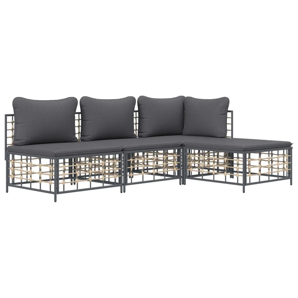 Set Divani da Giardino 4 pz con Cuscini Antracite in Polyrattancod mxl 76558