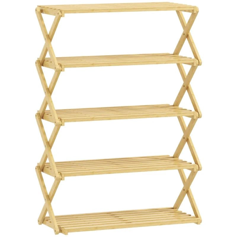 SCARPIERA PIEGHEVOLE A 5 LIVELLI PRONTO ALL'USO, IN BAMB¨, 60X29X88 CM, LEGNO NATURALE