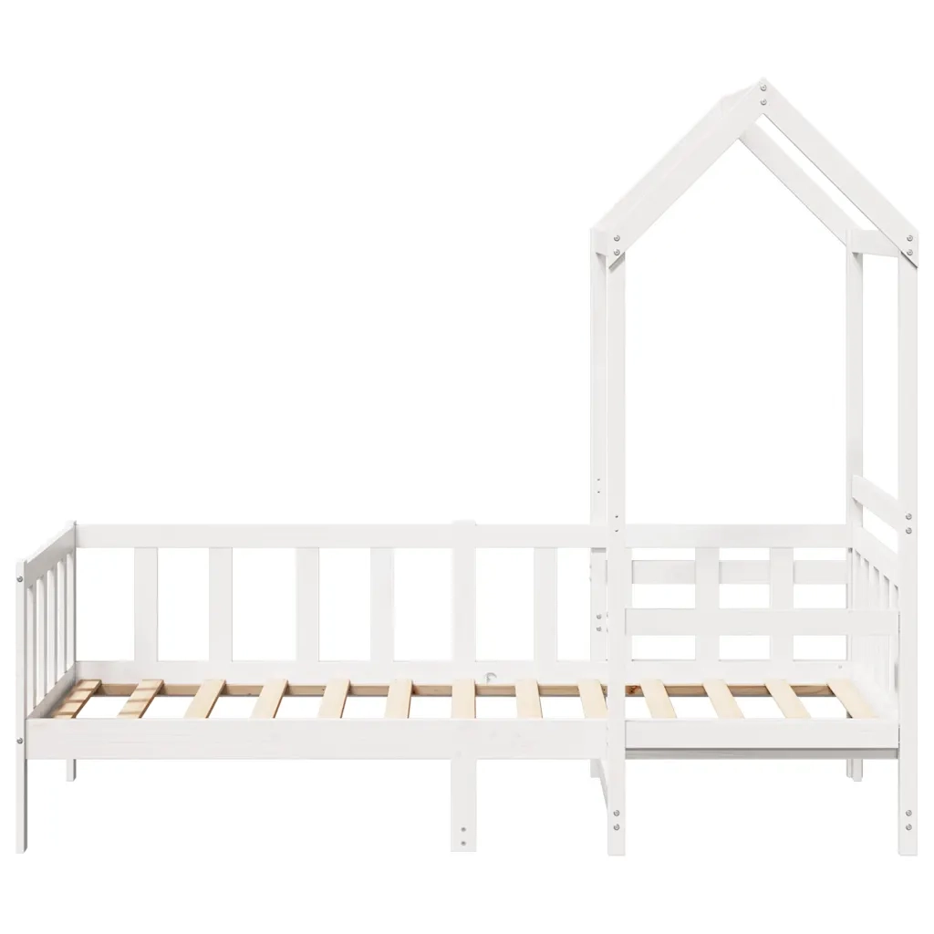 Letto singolo | Letto per adulti | Dormeuse con Tetto 80x200 cm Bianco in Legno Massello di Pino