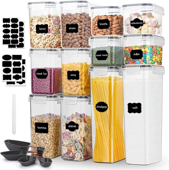 Set di Contenitori di Stoccaggio Aereostatici da 12 - Cereali Pasta Fagioli BPA- Libero - 2,8L 2,0L 1,4L 0,8L