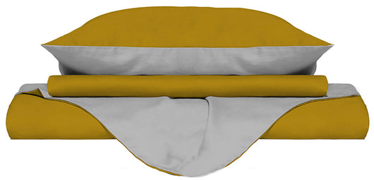 Copripiumino Singolo con Sacco e Federe Doubleface Senape/Grigio Chiaro