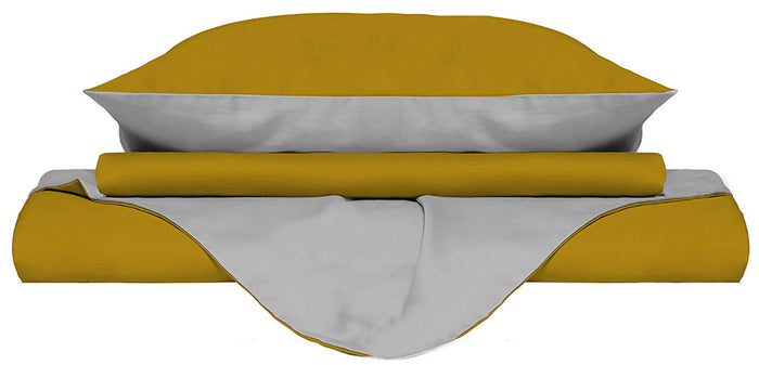 Copripiumino Singolo con Sacco e Federe Doubleface Senape/Grigio Chiaro