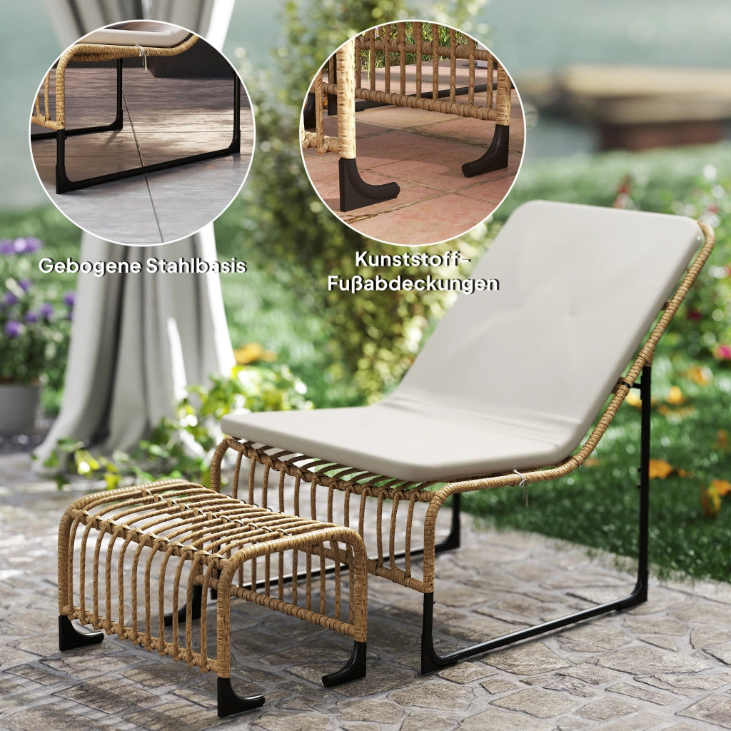 Poltrona relax con poggiapiedi in rattan per esterno ¨C zephmum ¨C 65x93x80 cm