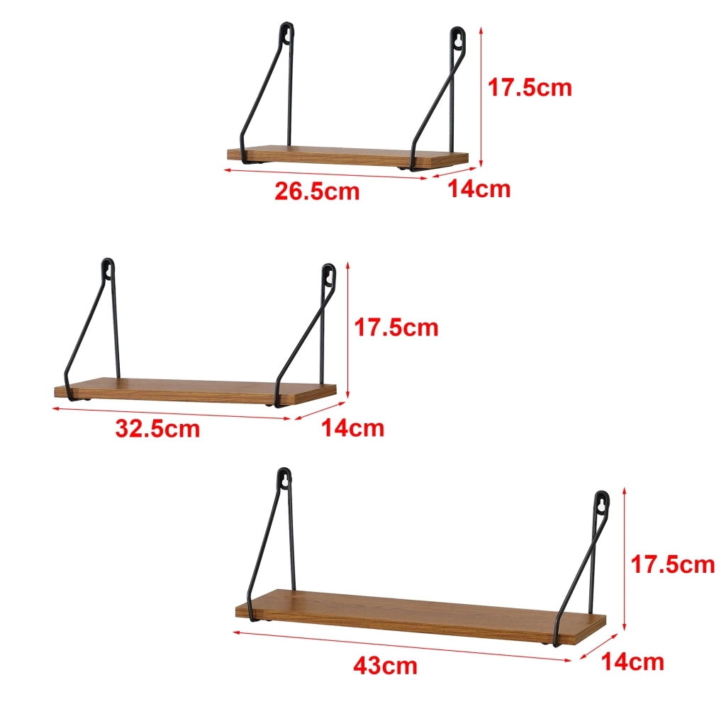 Set di 3 mensole da parete Randers diverse misure nero e legno scuro 03_0007085