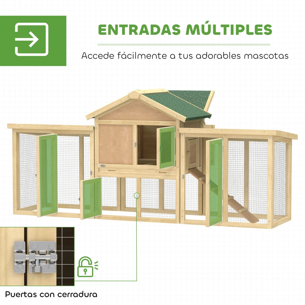 Pollaio da Esterno in Legno ¨C Xylo ¨C 204x85x93 cm con Nido e Vassoio Estraibile