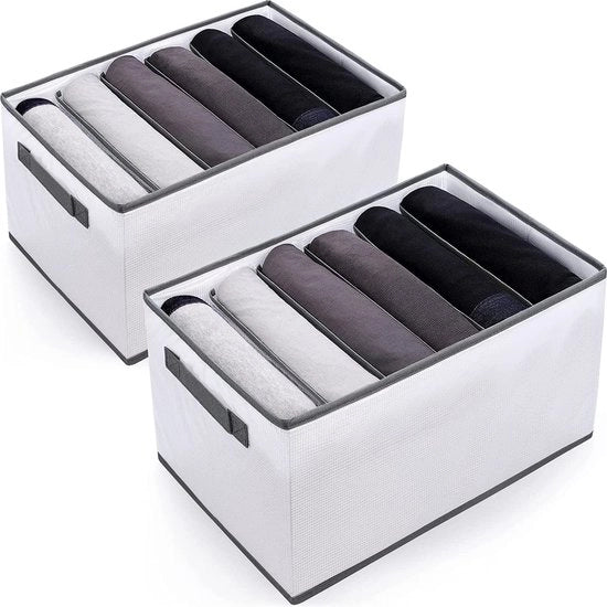 Organizzatore per abiti per armadio, 2 pezzi, 6 celle, scatola multifunzionale pieghevole con maniglia, organizzatore pieghevole per jeans, pantaloni, abiti