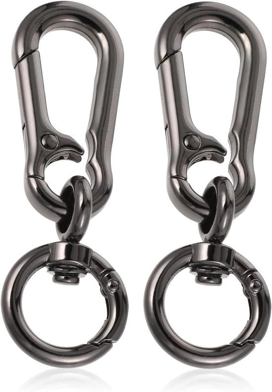 Karabini hanger metallica da 2 pezzi nera - Serratura a giro per portachiavi - Accessorio per portafoglio con chiusura a karabina rimovibile - Portachiavi con serratura a giro e chiusura a karabina